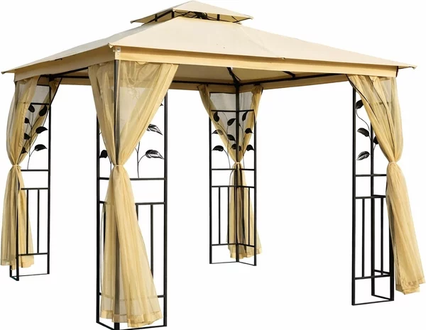 VivaGarden Gazebo da Giardino 3x3 mt in Metallo/Tessuto con Doppio tetto e Tende colore Beige