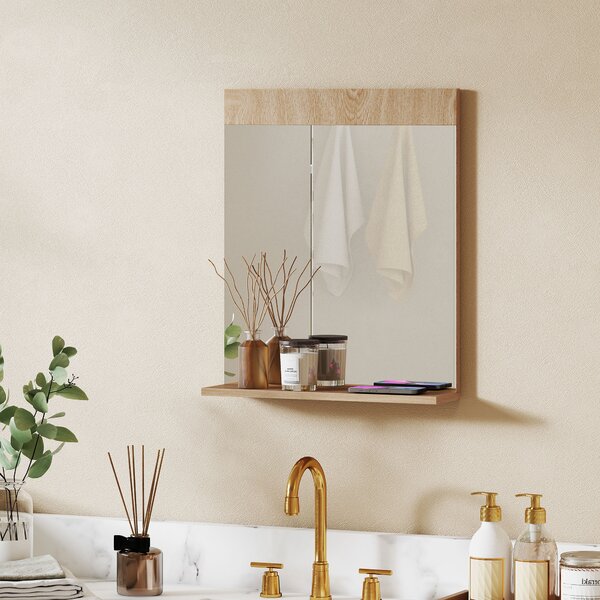 HOMCOM Specchio da bagno da parete con mensola, 50x12x60 cm, rovere | Aosom Italy