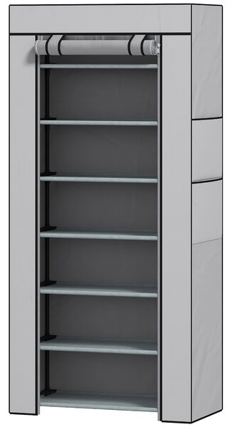 HOMCOM Scarpiera a 7 ripiani in acciaio con copertura TNT, 60x30x126 cm, grigio | Aosom Italy