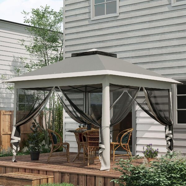 VivaGarden Gazebo da Giardino 3x3 mt in Metallo/Tessuto con Doppio tetto e Zanzariere colore Grigio Scuro