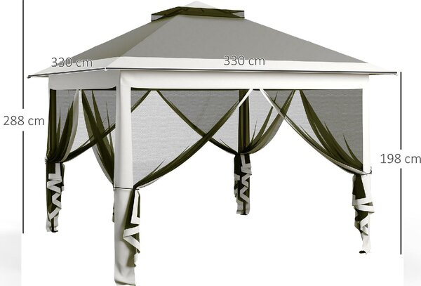 VivaGarden Gazebo da Giardino 3x3 mt in Metallo/Tessuto con Doppio tetto e Zanzariere colore Grigio Scuro