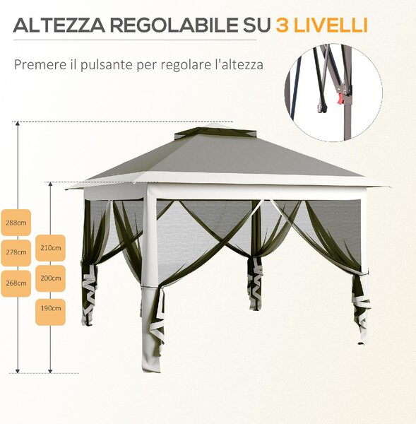 VivaGarden Gazebo da Giardino 3x3 mt in Metallo/Tessuto con Doppio tetto e Zanzariere colore Grigio Scuro