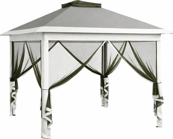 VivaGarden Gazebo da Giardino 3x3 mt in Metallo/Tessuto con Doppio tetto e Zanzariere colore Grigio Scuro