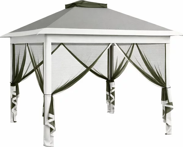 VivaGarden Gazebo da Giardino 3x3 mt in Metallo/Tessuto con Doppio tetto e Zanzariere colore Grigio Scuro