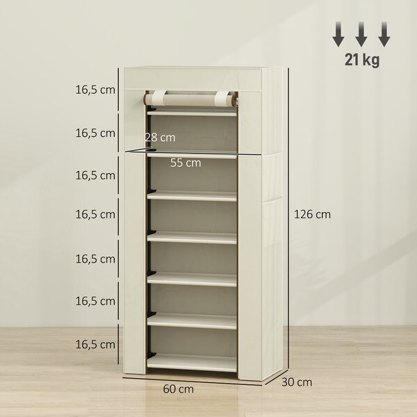 HOMCOM Scarpiera slim a 7 ripiani per 14-21 Paia di Scarpe con copertura in TNT e 2 tasche, beige | Aosom Italy