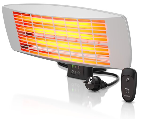 Riscaldatori Brandson, riscaldatori a infrarossi, riscaldatori da terrazza con telecomando e supporto a parete, riscaldatori, 1800 W, calore immediato, con griglia di protezione, inclinabili di 25°, per interni ed esterni