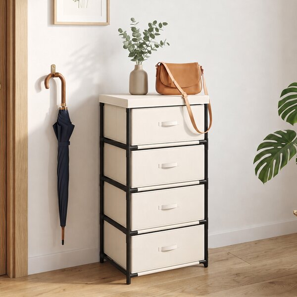HOMCOM Cassettiera con 4 cassetti in tessuto e struttura in acciaio, beige | Aosom Italy
