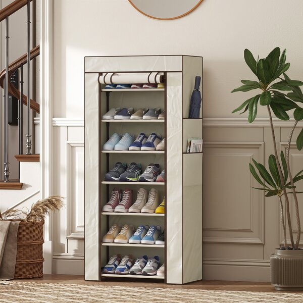 HOMCOM Scarpiera slim a 7 ripiani per 14-21 Paia di Scarpe con copertura in TNT e 2 tasche, beige | Aosom Italy