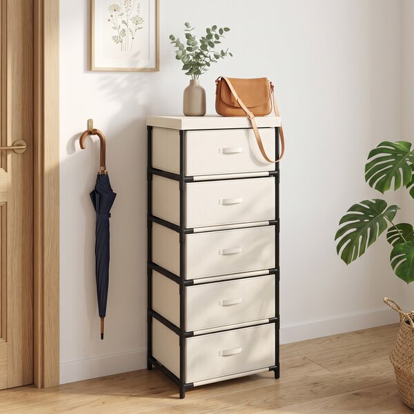 HOMCOM Cassettiera con 5 cassetti in tessuto e struttura in acciaio, beige | Aosom Italy