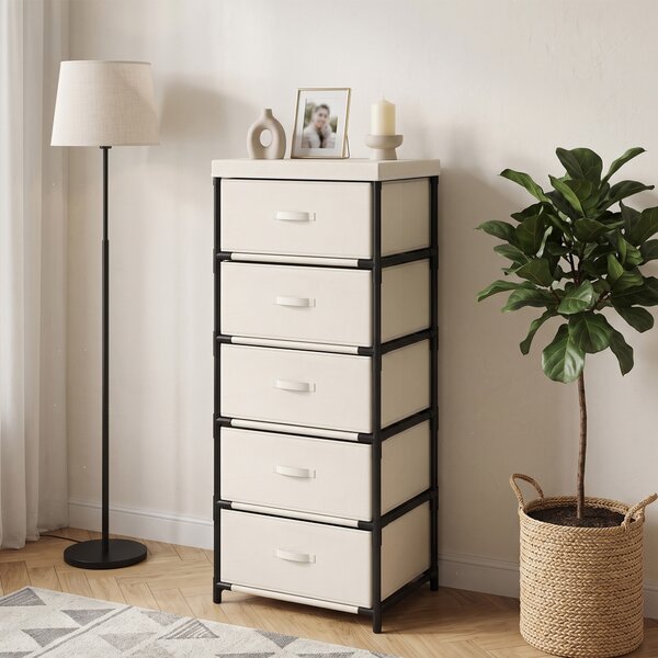 HOMCOM Cassettiera con 5 cassetti in tessuto e struttura in acciaio, beige | Aosom Italy