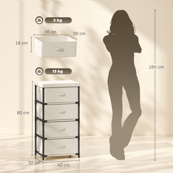 HOMCOM Cassettiera con 4 cassetti in tessuto e struttura in acciaio, beige | Aosom Italy
