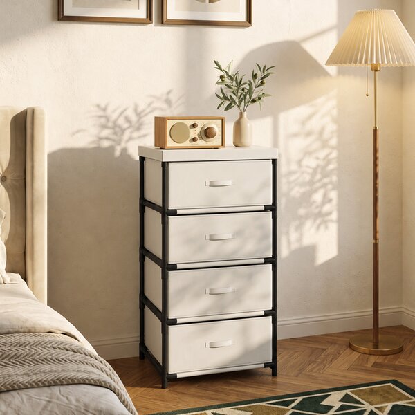 HOMCOM Cassettiera con 4 cassetti in tessuto e struttura in acciaio, beige | Aosom Italy