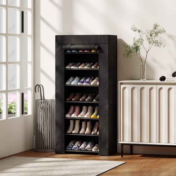 HOMCOM Scarpiera stretta a 7 livelli per 14-21 paia di scarpe con copertura in TNT e 2 tasche, nero | Aosom Italy