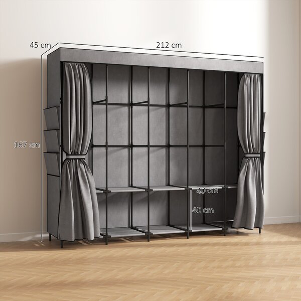 HOMCOM Armadio in tela con 5 aste, 5 ripiani e 6 tasche, 212x45x167 cm, grigio | Aosom Italy