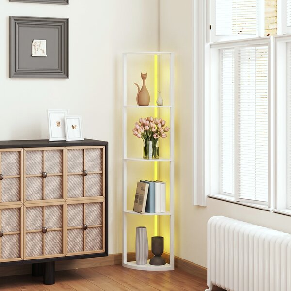 HOMCOM Lampada da terra LED dimmerabile a 5 livelli con ripiani, RGB e telecomando, Bianco | Aosom Italy