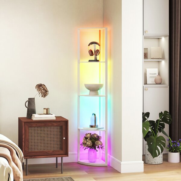 HOMCOM Lampada da terra LED dimmerabile a 5 livelli con ripiani, RGB e telecomando, Bianco | Aosom Italy