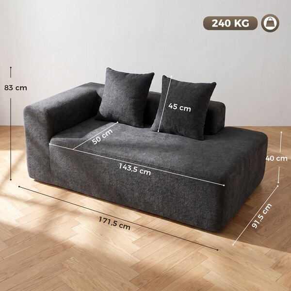 HOMCOM Divano 2 posti in chenille con 2 cuscini e seduta a molle, 71,5x91,5x83 cm, grigio scuro | Aosom Italy