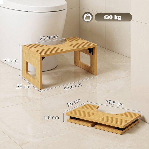 HOMCOM Sgabello da toilette pieghevole in bambù con piedini antiscivolo, rovere | Aosom Italy