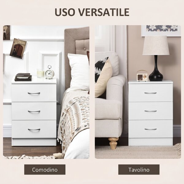HOMCOM Comodino con 3 cassetti e design antiribaltamento, 40x35x58 cm, bianco | Aosom Italy