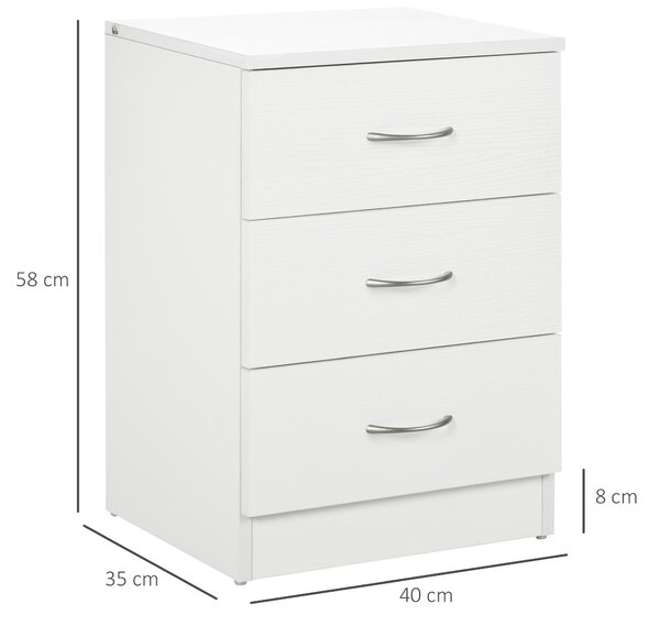 HOMCOM Comodino con 3 cassetti e design antiribaltamento, 40x35x58 cm, bianco | Aosom Italy