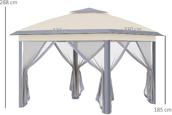 VivaGarden Gazebo da Giardino 3x3 mt Pieghevole in Acciaio/Tessuto con Doppio tetto e Tende colore Beige