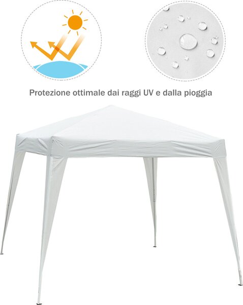 VivaGarden Gazebo da Giardino 3x3 mt Pieghevole in Acciaio/Tessuto con Protezione raggi UV colore Bianco