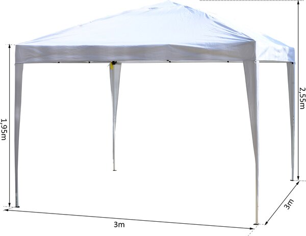 VivaGarden Gazebo da Giardino 3x3 mt Pieghevole in Acciaio/Tessuto con Protezione raggi UV colore Bianco