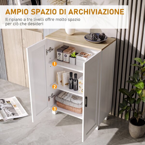 HOMCOM Credenza stile nordico con 2 ante, ripiano regolabile e base rialzata, 60x30x90 cm, bianco | Aosom Italy