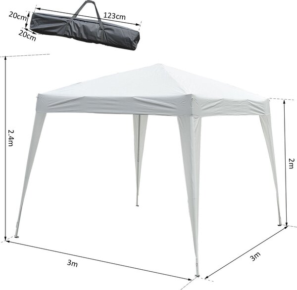 VivaGarden Gazebo da Giardino 3x3 mt Pieghevole in Acciaio/Tessuto con Protezione raggi UV colore Bianco