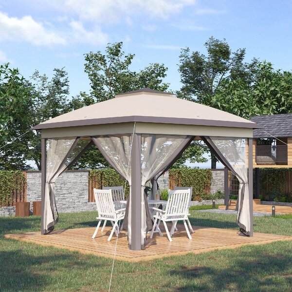 VivaGarden Gazebo da Giardino 3x3 mt Pieghevole in Acciaio/Tessuto con Doppio tetto e Tende colore Beige