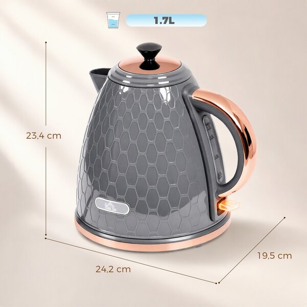 HOMCOM Bollitore rapido 2200W con finestra trasparente e filtro, grigio | Aosom Italy
