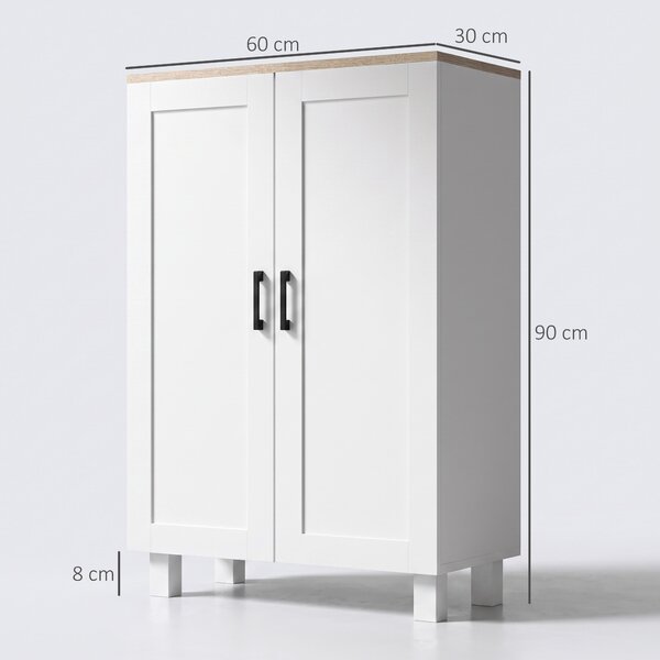 HOMCOM Credenza stile nordico con 2 ante, ripiano regolabile e base rialzata, 60x30x90 cm, bianco | Aosom Italy
