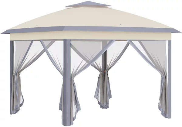 VivaGarden Gazebo da Giardino 3x3 mt Pieghevole in Acciaio/Tessuto con Doppio tetto e Tende colore Beige