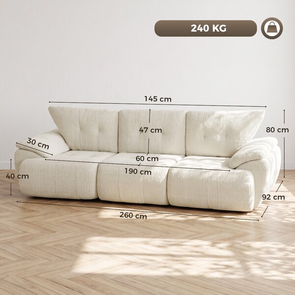HOMCOM Divano 3 posti modulare in chenille con seduta extra larga e profonda, 260 cm | Aosom Italy