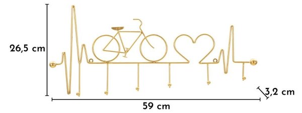 Appendiabiti da parete in metallo oro Bicicletta
