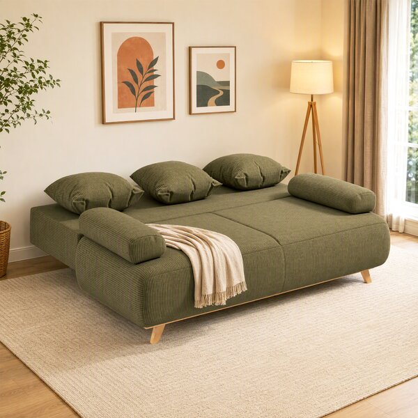 HOMCOM Divano letto con schienale regolabile, vano contenitore e tessuto a coste, verde scuro | Aosom Italy