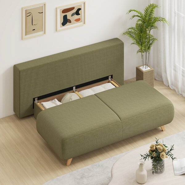 HOMCOM Divano letto con schienale regolabile, vano contenitore e tessuto a coste, verde scuro | Aosom Italy