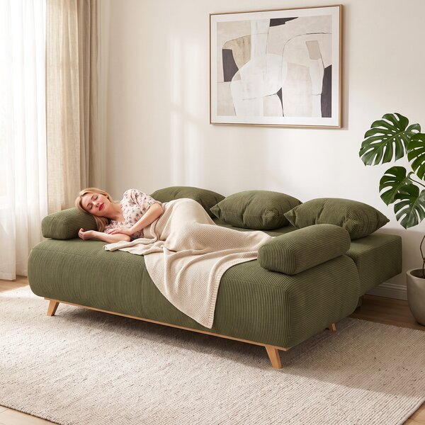 HOMCOM Divano letto con schienale regolabile, vano contenitore e tessuto a coste, verde scuro | Aosom Italy