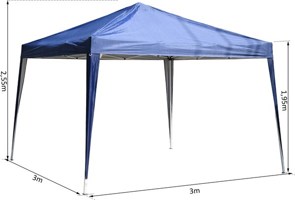 VivaGarden Gazebo da Giardino 3x3 mt Pieghevole in Acciaio/Tessuto con Protezione raggi UV colore Blu
