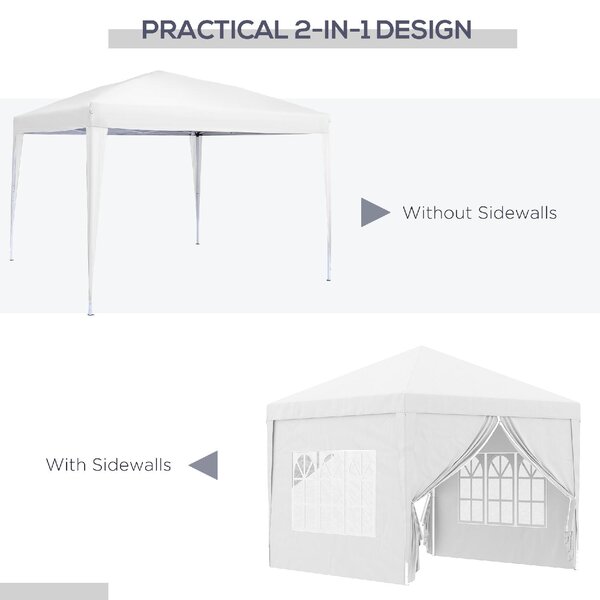 VivaGarden Gazebo da Giardino 3x3 mt Pieghevole in Acciaio/Tessuto con Protezione raggi UV e Tende Laterali con Finestre colore Bianco