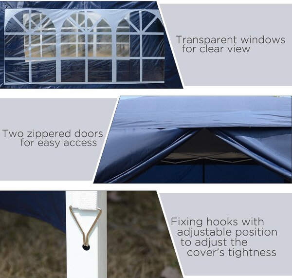 VivaGarden Gazebo da Giardino 3x3 mt Pieghevole in Acciaio/Tessuto con Protezione raggi UV e Tende Laterali con Finestre colore Blu
