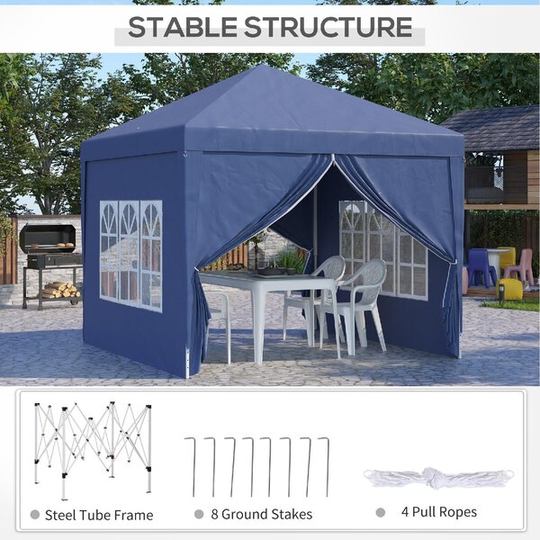 VivaGarden Gazebo da Giardino 3x3 mt Pieghevole in Acciaio/Tessuto con Protezione raggi UV e Tende Laterali con Finestre colore Blu