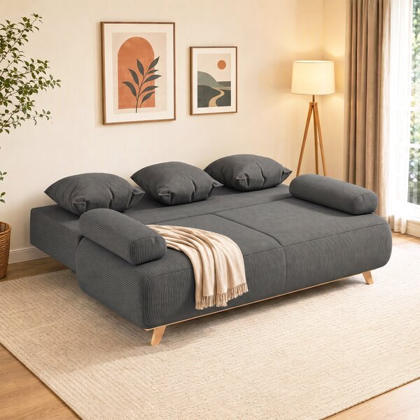 HOMCOM Divano letto con schienale reclinabile, vano contenitore e velluto a coste, grigio | Aosom Italy