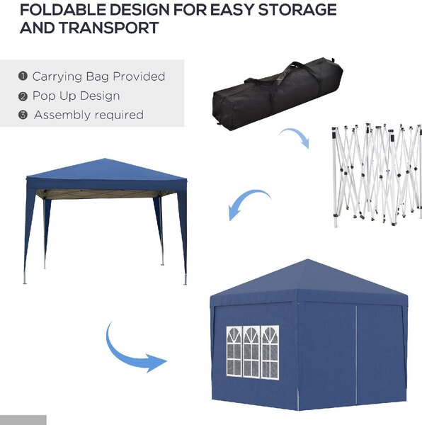 VivaGarden Gazebo da Giardino 3x3 mt Pieghevole in Acciaio/Tessuto con Protezione raggi UV e Tende Laterali con Finestre colore Blu