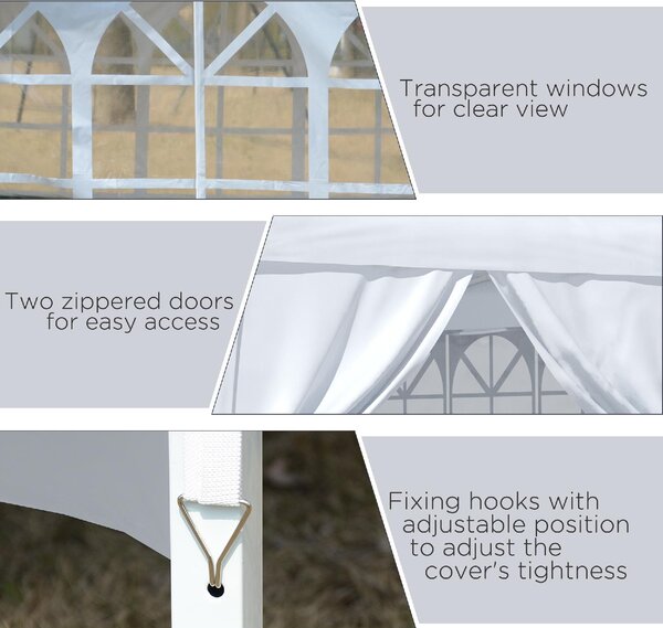 VivaGarden Gazebo da Giardino 3x3 mt Pieghevole in Acciaio/Tessuto con Protezione raggi UV e Tende Laterali con Finestre colore Bianco