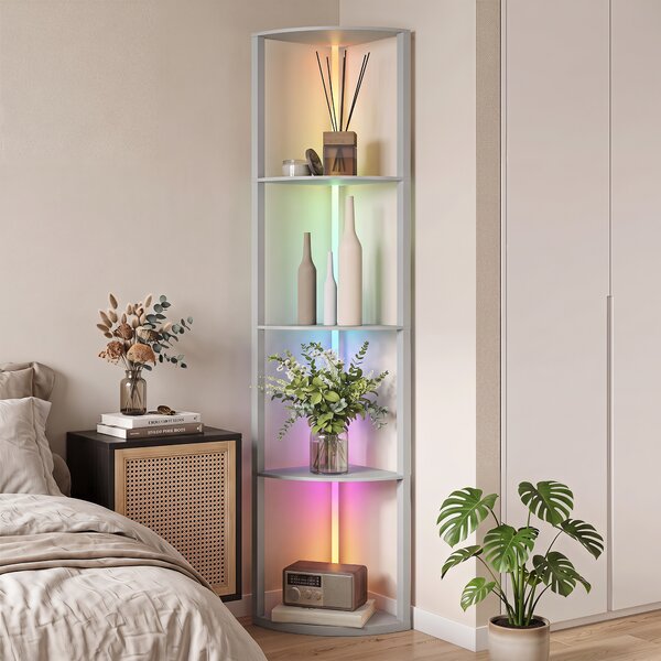 HOMCOM Lampada da terra LED dimmerabile a 5 livelli con ripiani, RGB e telecomando, Grigio | Aosom Italy