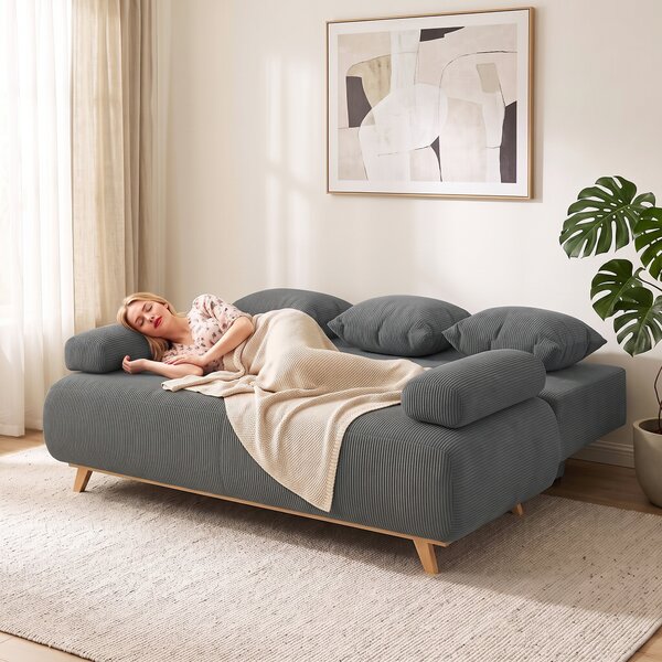 HOMCOM Divano letto con schienale reclinabile, vano contenitore e velluto a coste, grigio | Aosom Italy