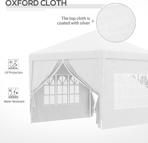 VivaGarden Gazebo da Giardino 3x3 mt Pieghevole in Acciaio/Tessuto con Protezione raggi UV e Tende Laterali con Finestre colore Bianco