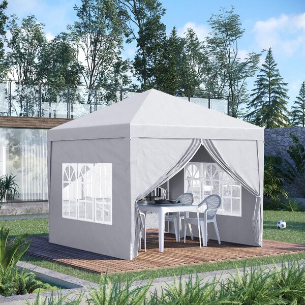 VivaGarden Gazebo da Giardino 3x3 mt Pieghevole in Acciaio/Tessuto con Protezione raggi UV e Tende Laterali con Finestre colore Bianco