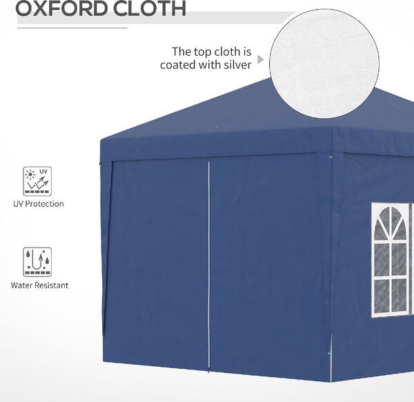 VivaGarden Gazebo da Giardino 3x3 mt Pieghevole in Acciaio/Tessuto con Protezione raggi UV e Tende Laterali con Finestre colore Blu